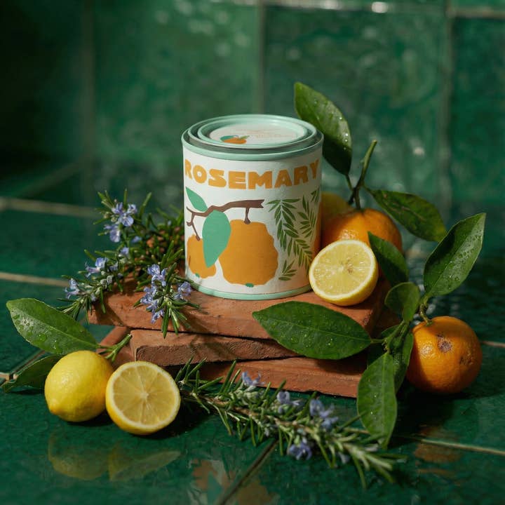 Rewined Market Rosemary and Citrus Zest 6 oz Tin Candle for wholesale by Rewined