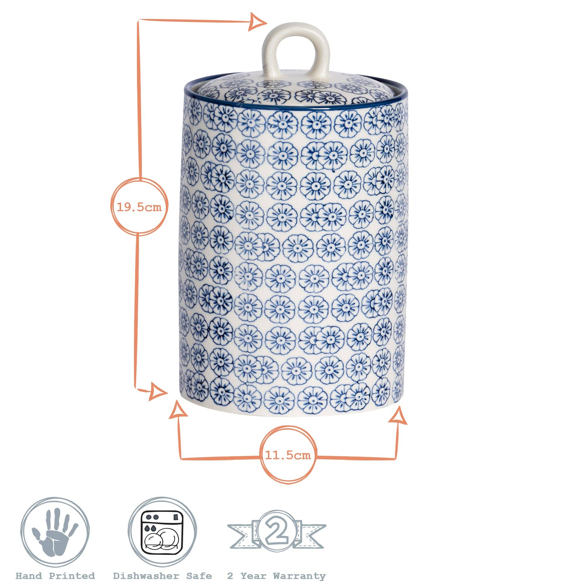 Rinkit Pty Ltd - Wholesale Canister - Nicola Spring Hand-Printed Kitchen Canister - Navy3