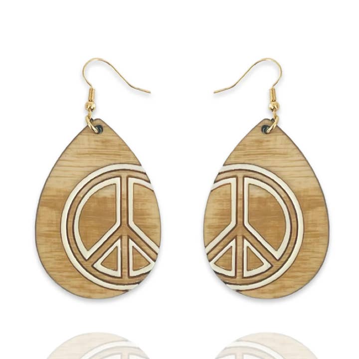 The Peace Sign Drops - Hand Painted Statement Earrings for wholesale by Hudson and Birch