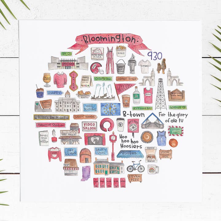 Impressão em aquarela Bloomington, IN Icon por atacado de Green Blanky Studio