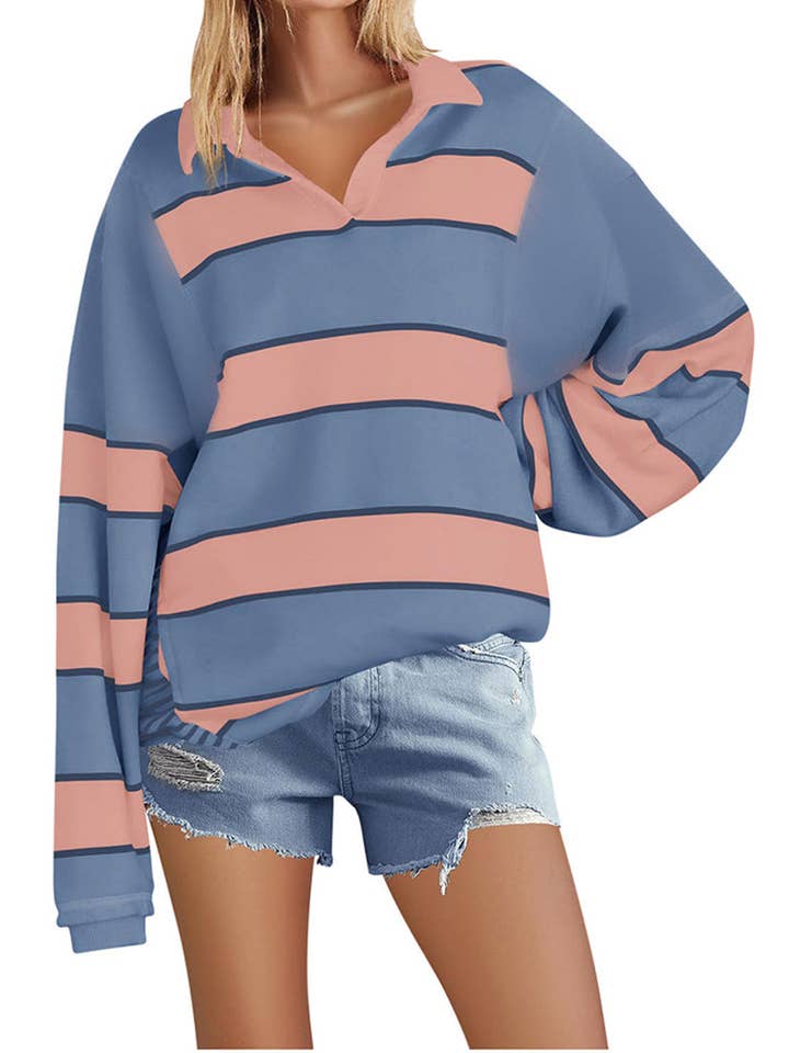 safistyle - Wholesale Polo - Women's - Striped Oversized Polo Top1
