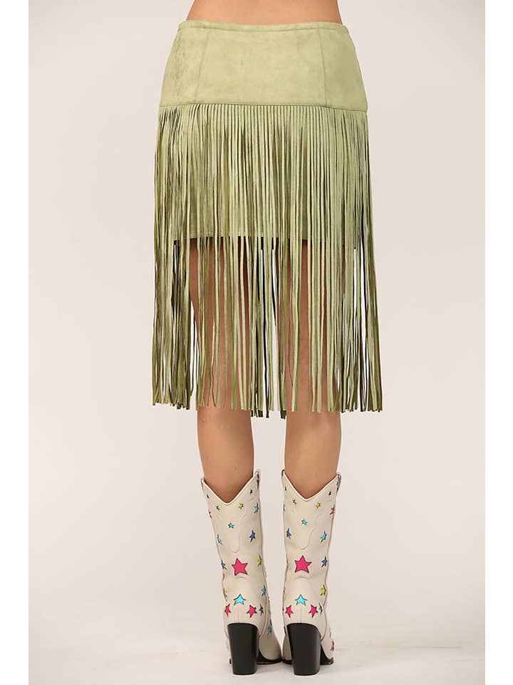 Frange Gonne In Camoscio GONNA MIDI IN FINTA CAMOSCIO CON FRANGE