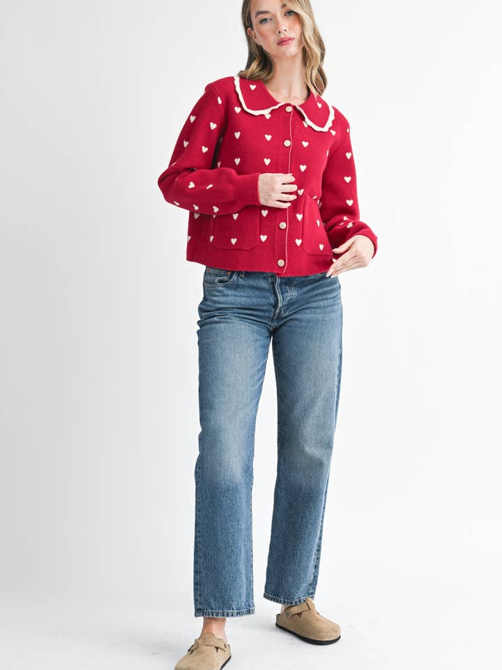 *PETIT UNIQUEMENT* 3352GK Cardigan pointelle cœur col Peter Pan pour la vente par AEMI + CO