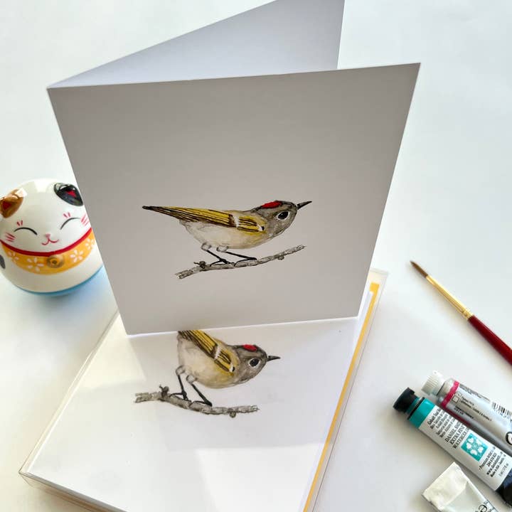 Flower Bird Art Studio - Wholesale Stationery/Notecard Set - Boxed cards of 8 -ruby-crowned kinglet1