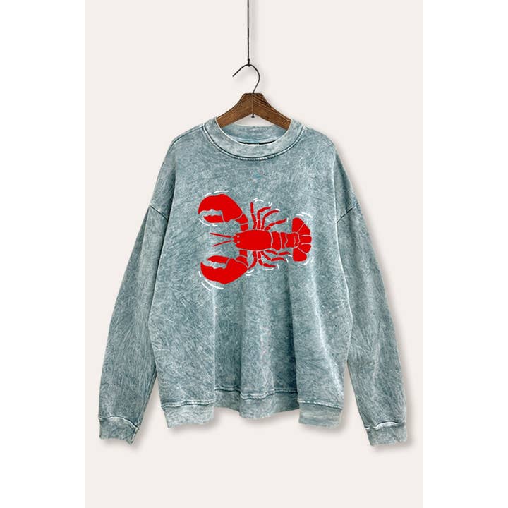 LOBSTER GRAPHIC PRINT MINERAL WASHED SWEATSHIRT for wholesale by STARCHIS