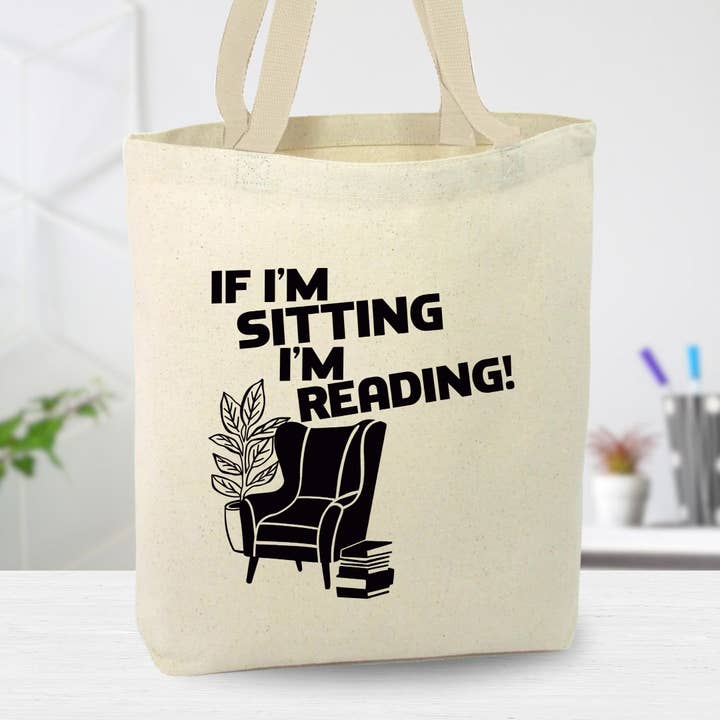 Hvis jeg sidder, læser jeg lærredstaske, brugerdefineret for engroshandel hos Anna B. Shop