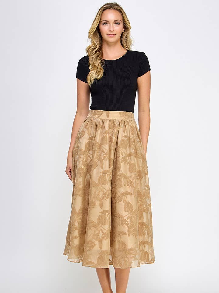 Ellison - Wholesale Skirt - Women's - TS-10099-6 VELVET TEXTURE ORGANZA MIDI SKIRT TAUPE