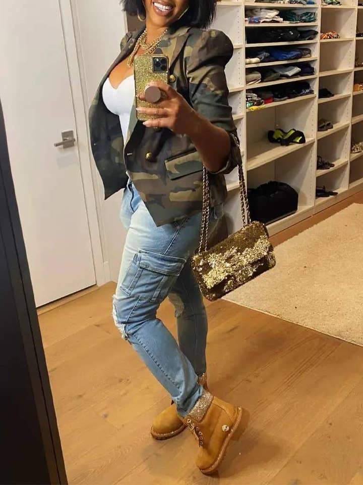 CAMOUFLAGE blazer à double boutonnage à manches bouffantes imprimé en vente sur Faire2