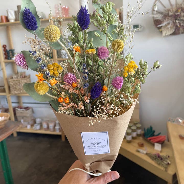 Prickly Posies - Wholesale Dried/Pressed Flowers - Purple, yellow, Peach, Dried Flower Bouquet