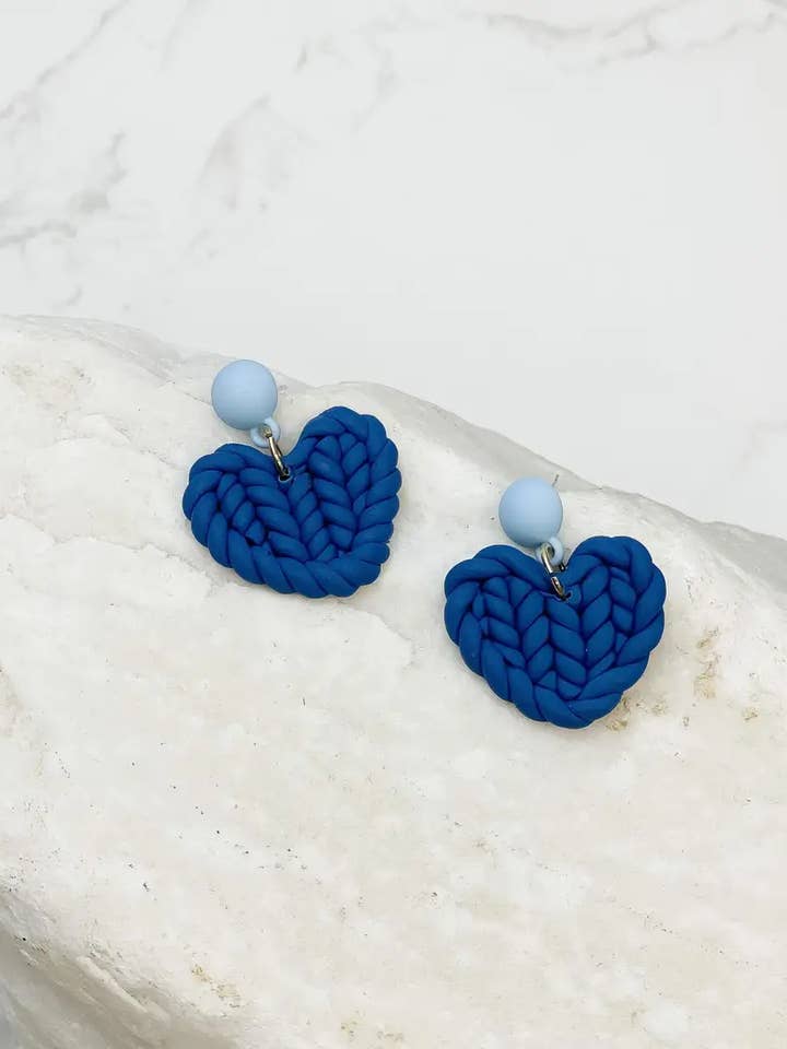 Clay Knit Heart Dangle Earrings for wholesale by Prep Obsessed Wholesale