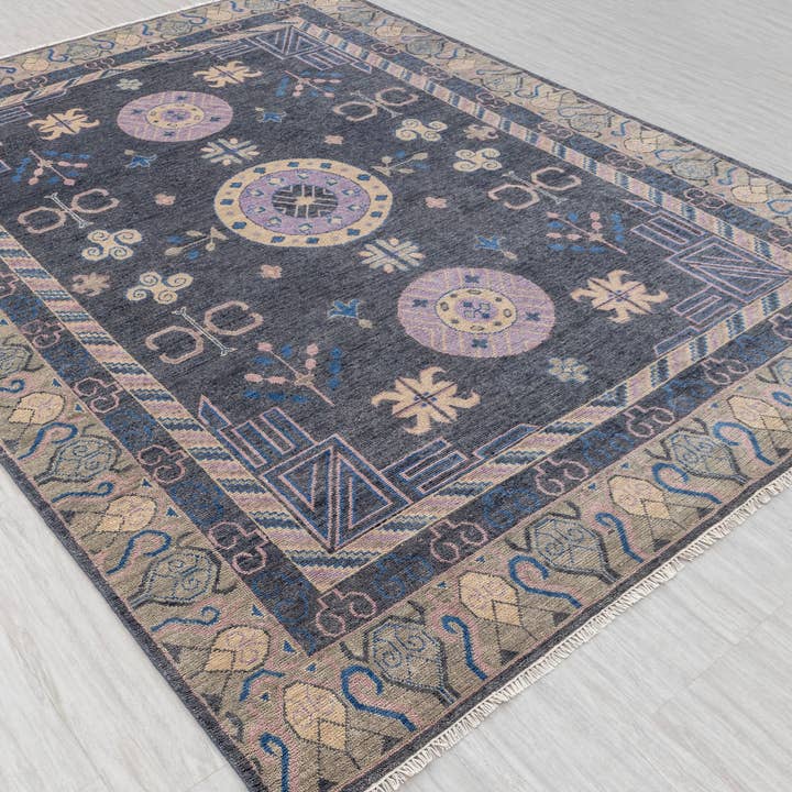Aesthetic Homes LLC - Wholesale Area Rug - 9x12 Vintage Persian Khotan Gray Wool Hand Knotted RugG-91263