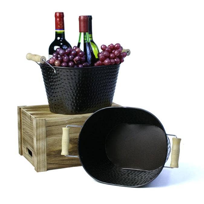 10" Hammered Brown Oval with wood handles  for wholesale by Buhi Imports