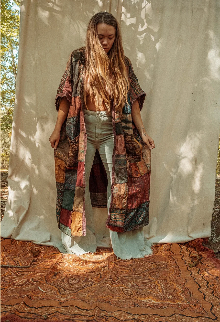 Gardenbelle Shop - Wholesale Kimono - Women's - Earthy Hippie Boho Duster Patchwork Kimono, Unisex Smock6