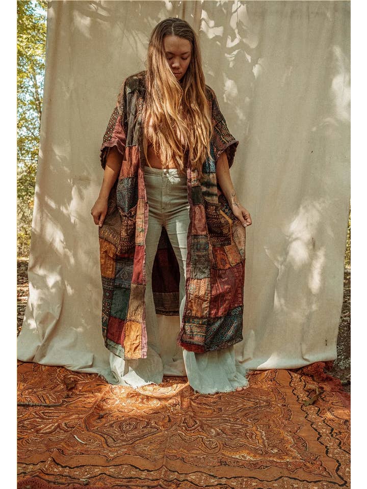 Gardenbelle Shop - Wholesale Kimono - Women's - Earthy Hippie Boho Duster Patchwork Kimono, Unisex Smock6