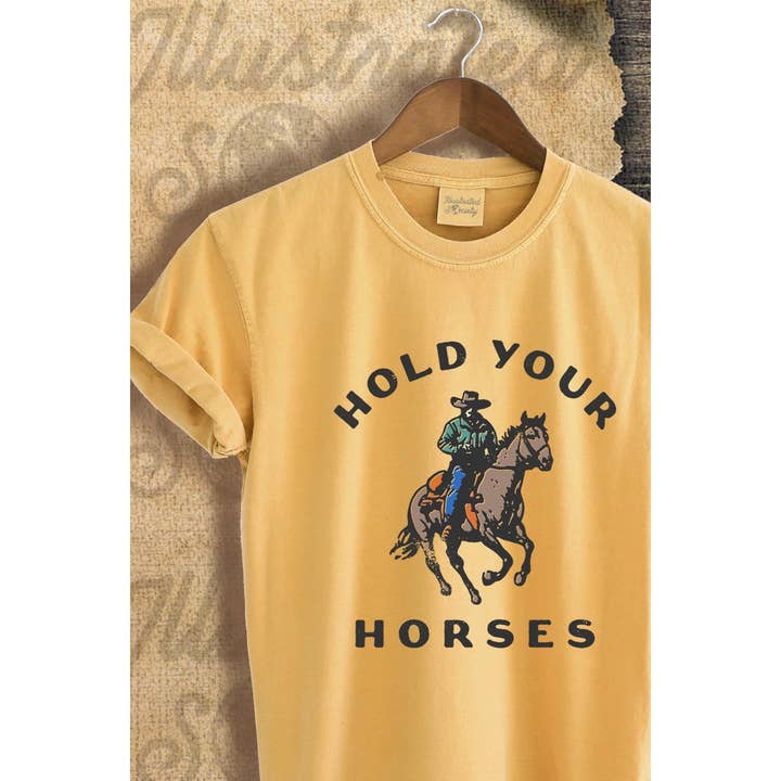 Illustrated Society – Großhandel T-Shirt mit Siebdruck – Damen – HALTE DEINE PFERDE VINTAGE-GRAFIK-T-SHIRT2