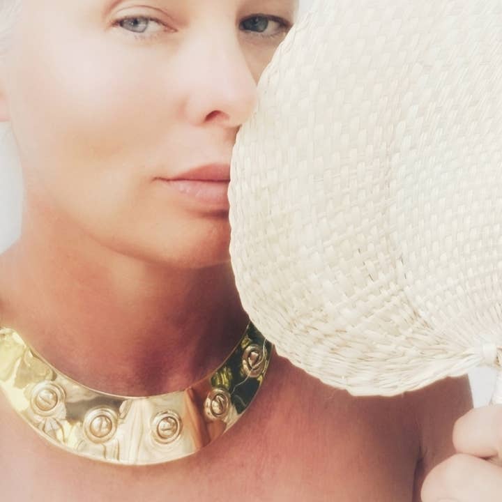 Brass Breastplate screw leather collar necklace for wholesale by Bisjoux