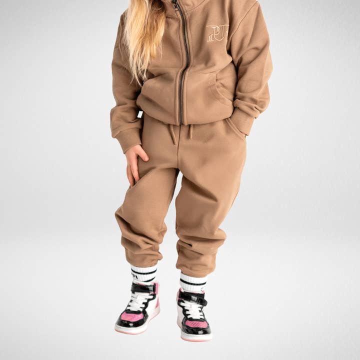 PUFFI - Wholesale Top & Pant Set - Kids - Zip Set – Organic Cotton Jogger & Hoodie - TAUPE3