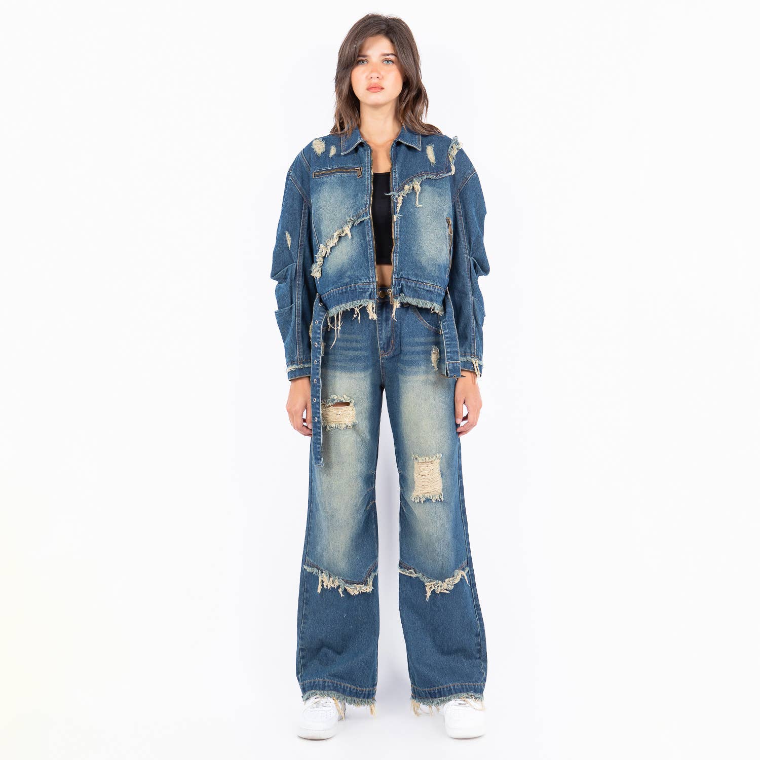 American Bazi – wholesale Jeansjackor – Dam – PLUS STORLEK SLITEN KANT LAPPTÄCKE JEANSJACKOR-RJK9468P4