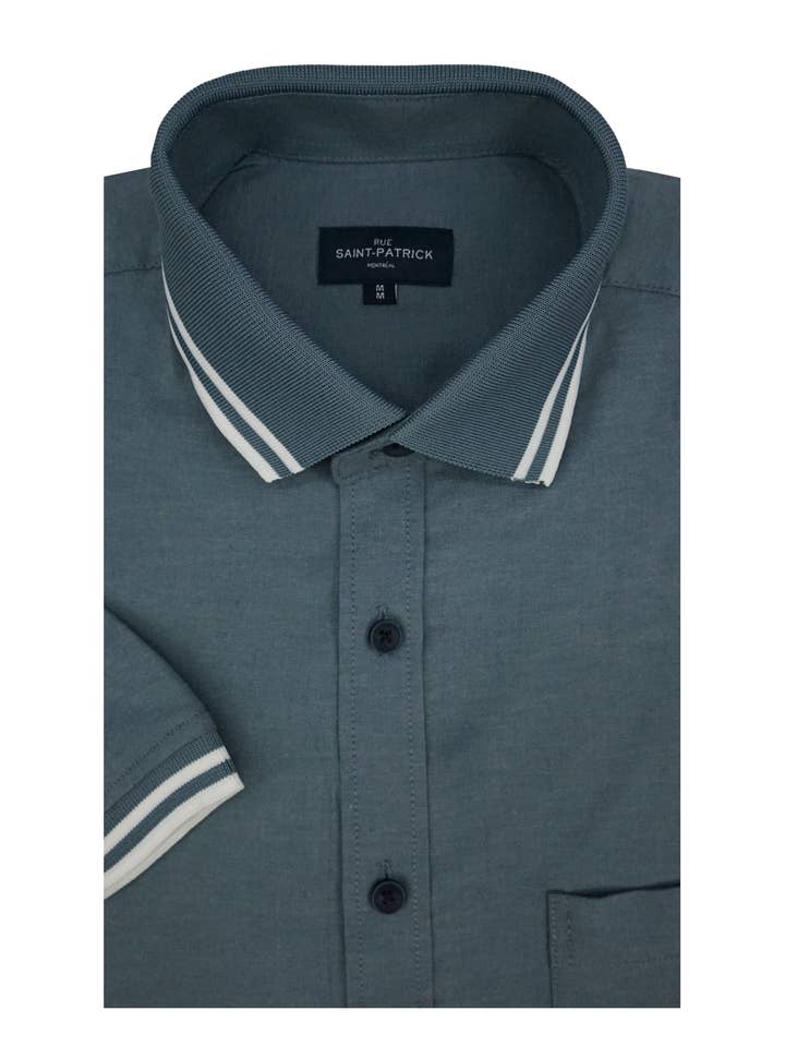 Piedmont Stretch Easy-Care Short Sleeve Shirt in Indigo for wholesale by Rue Saint-Patrick