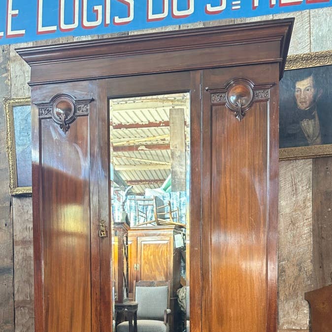 Antique Art Nouveau Edwardian Mahogany Double Wardrobe for wholesale by belvoir