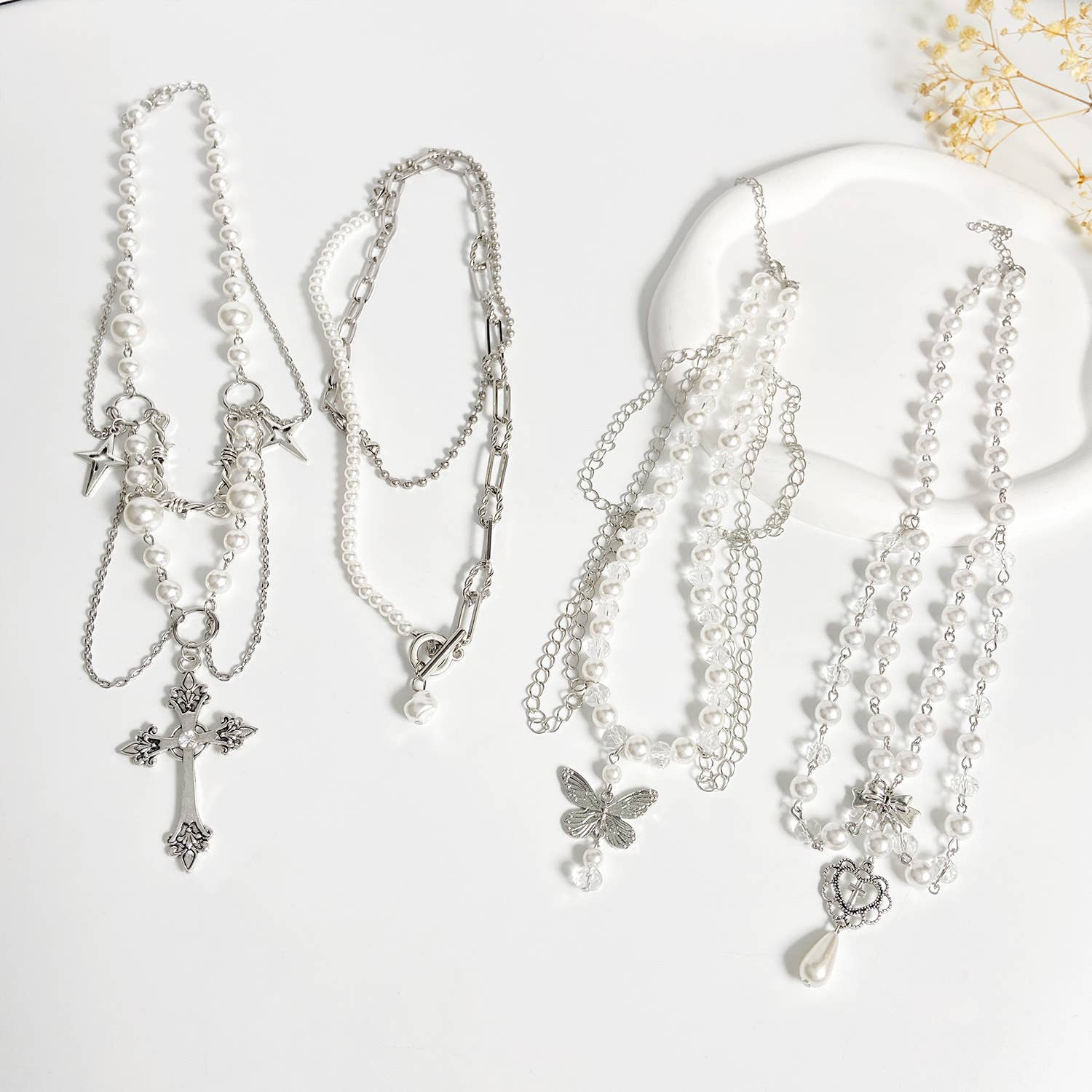 Gemscape UK – wholesale Pendant/charm necklace – Pearl  drop Dual Texture Necklace: Lock Dual necklace2