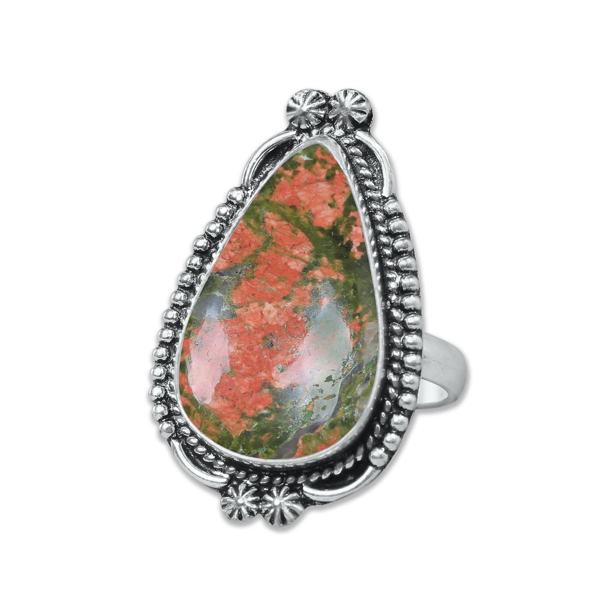Handmade Jewels - Vente Bague de cocktail/de cérémonie - Bagues en unakite – Fait main, plaqué argent, rose-vert terreux (fabriqué sur commande)10