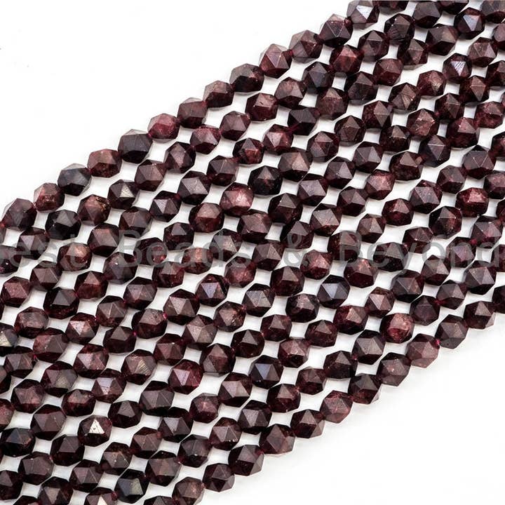 BestBeads&Beyond - Wholesale Beads - Diamond Cut Quality Natural Red Garnet beads, 6mm/8mm/10mm/12mm, Diamond Cut Faceted Round Gemstone Beads, 15.5inch strand, SKU#U130