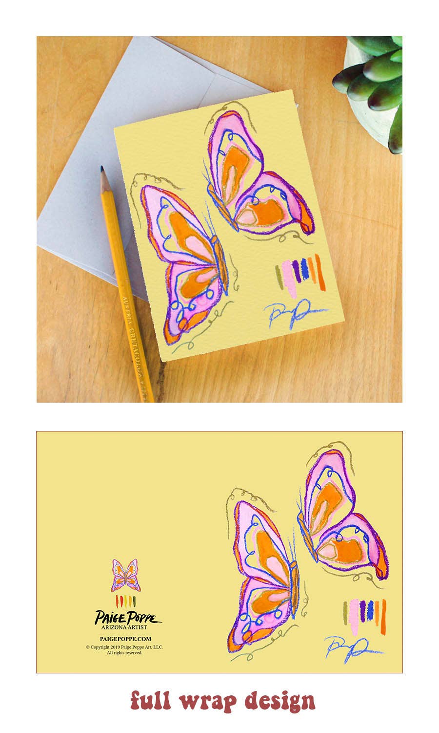 Paige Poppe Art - Wholesale Everyday Greeting Card - "Butterfly Babe" Greeting Card2