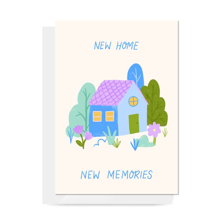 Cute House "New Home, New Memories" Greeting Card for wholesale by Carla Ellis Creative