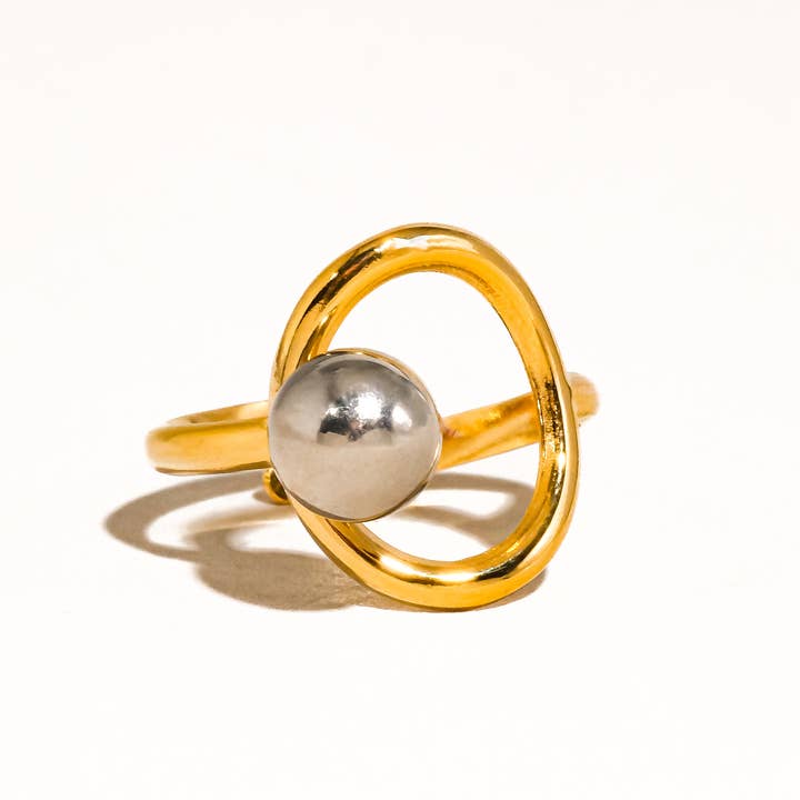 Multi Colored Sibylle 18K Gold Non-Tarnish Two Tone Round Ring for wholesale on Faire1