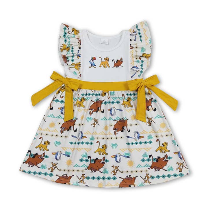 Flutter sleeves lion bow kids girls dresses for wholesale by Yawoo Garments