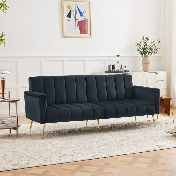 Urban Meuble - Wholesale Sofa - Black velvet 3-seater convertible sofa with 5-position backrests MEZEDS1