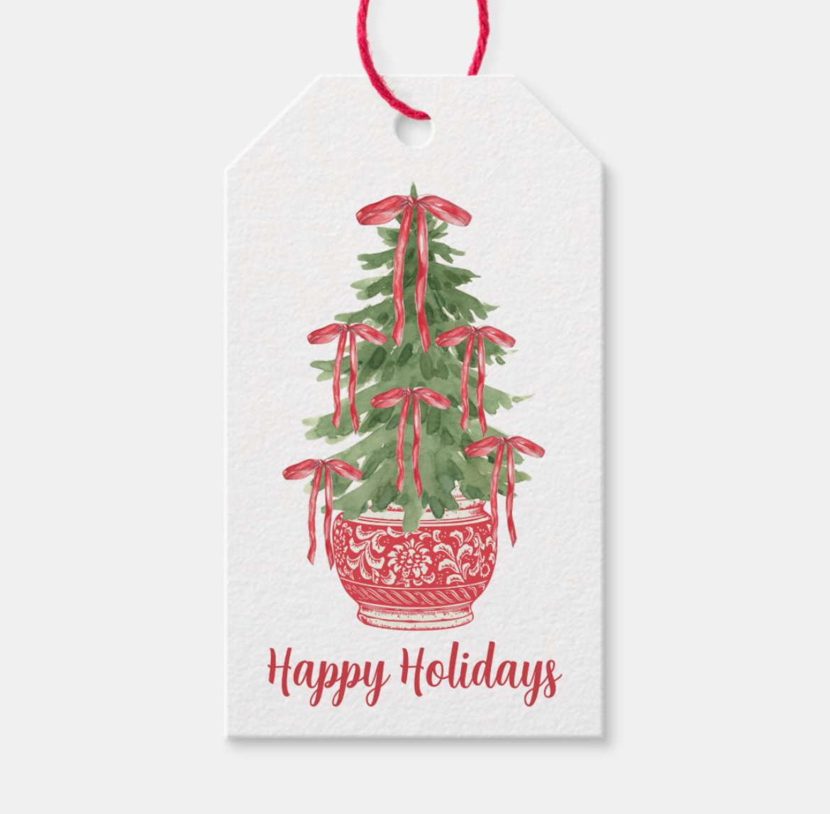 Design Carolinas - Vente Étiquette cadeau - Étiquettes-cadeaux pour arbre de Noël rouge Chinoiserie avec nœuds1