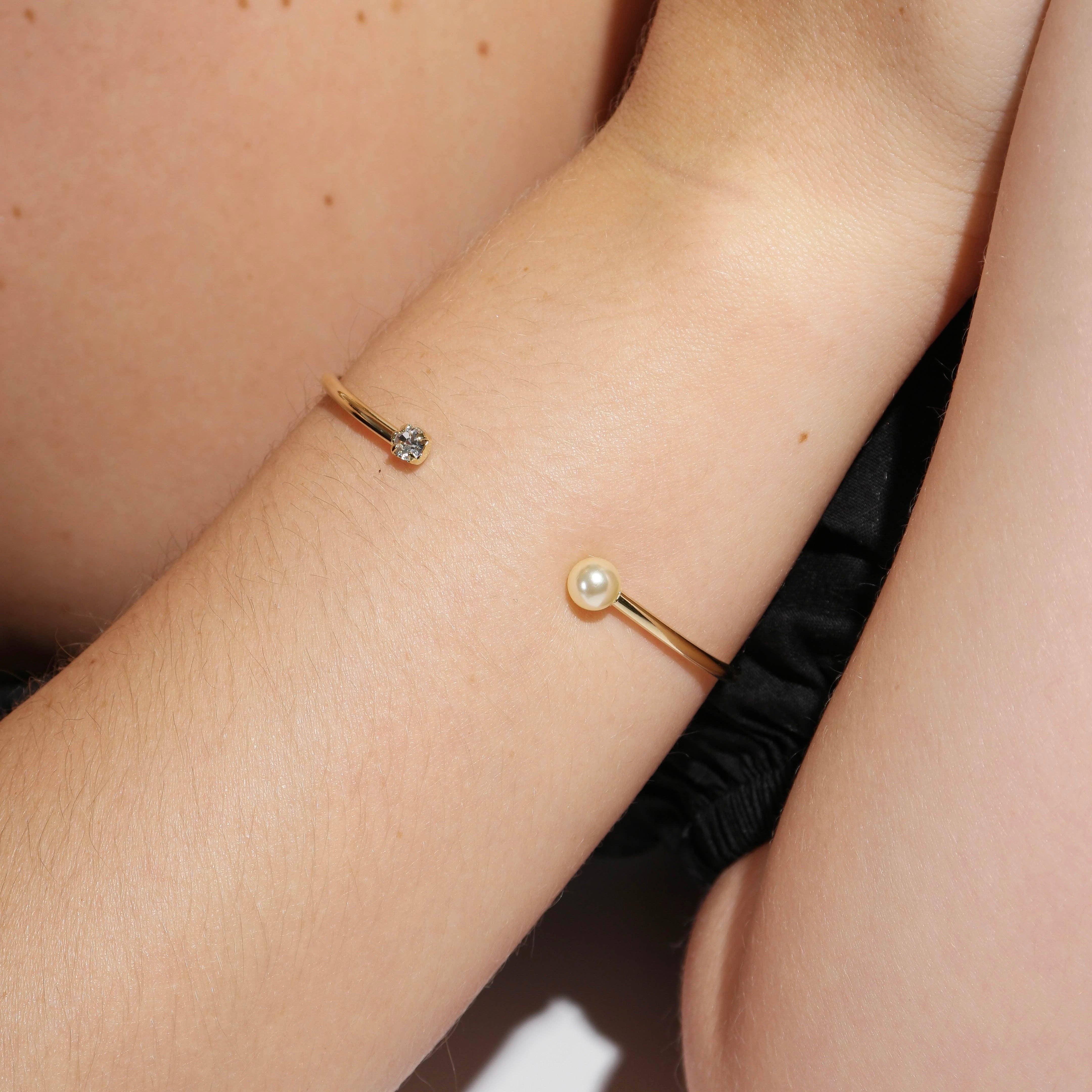 GoldFi - Wholesale Cuff Bracelet - 18k Gold Filled Pearl and Crystal Cuff Bracelet2