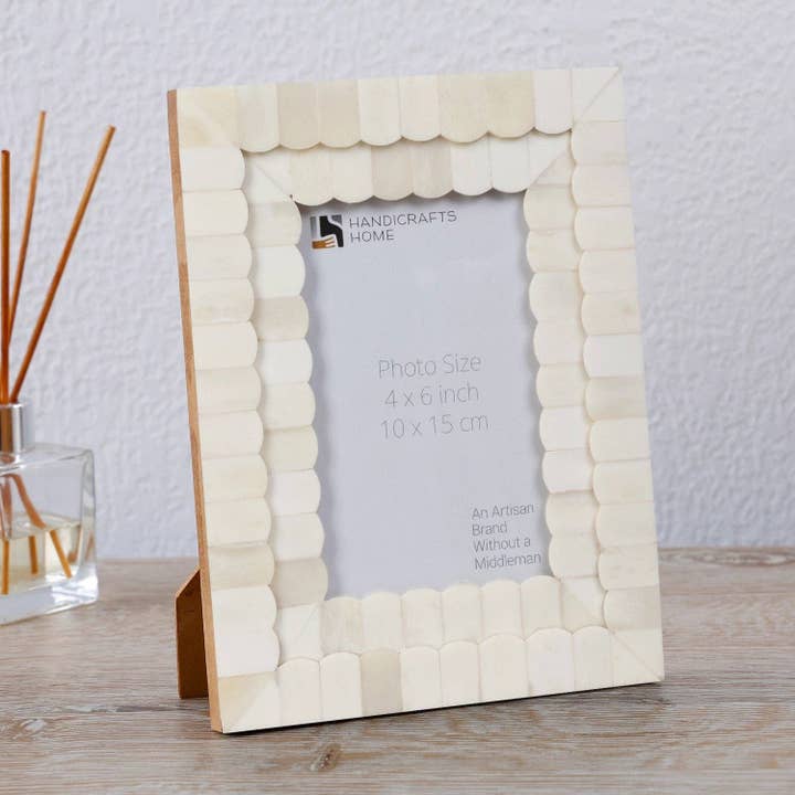 Scalloped Bone Inlay Picture Frame White - 4x6 & 5x7 Sizes for wholesale by Muqeem & Brothers