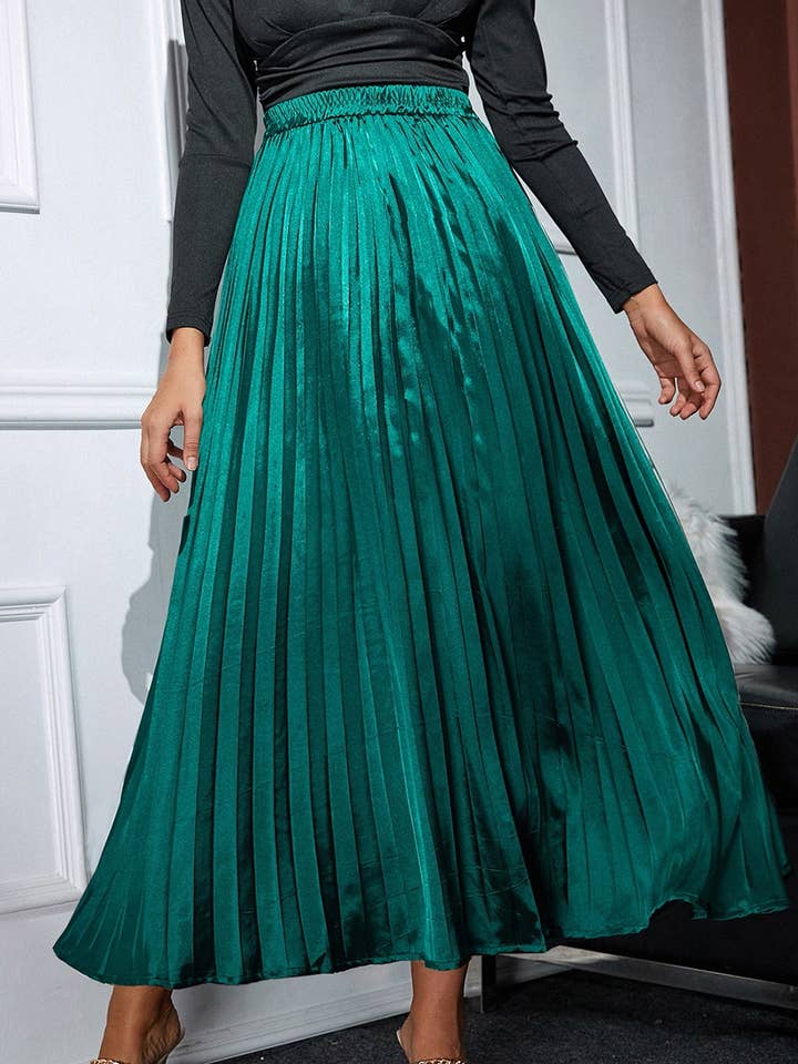 Satin Elastic Waist Pleated Maxi Skirt for wholesale by Umorger