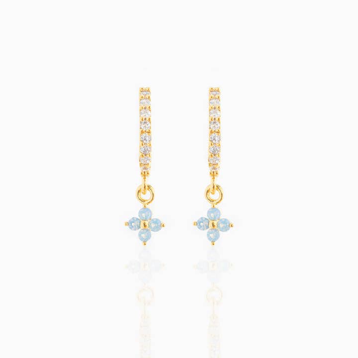 Girls Crew – wholesale Hängande örhängen – Blå Blossom Kärlek Dingla Hoops2