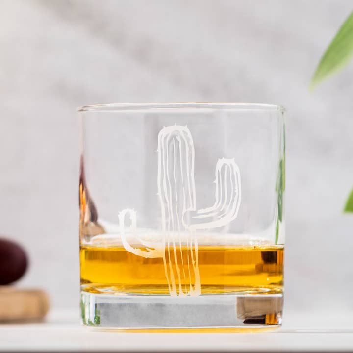 Monster Dance Designs - Wholesale Cocktail/Liquor Glass - Cactus Etched Whiskey Glass