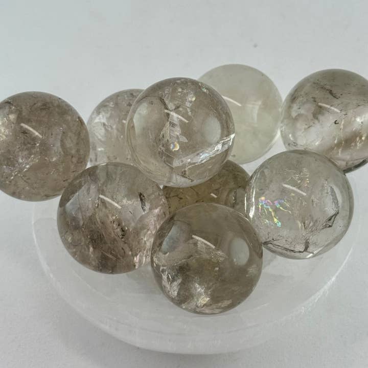 Liv Rocks - Wholesale Spiritual Stone/Crystal - Rainbow Smoky Quartz Spheres w/ Holder | Mini Crystal Ball