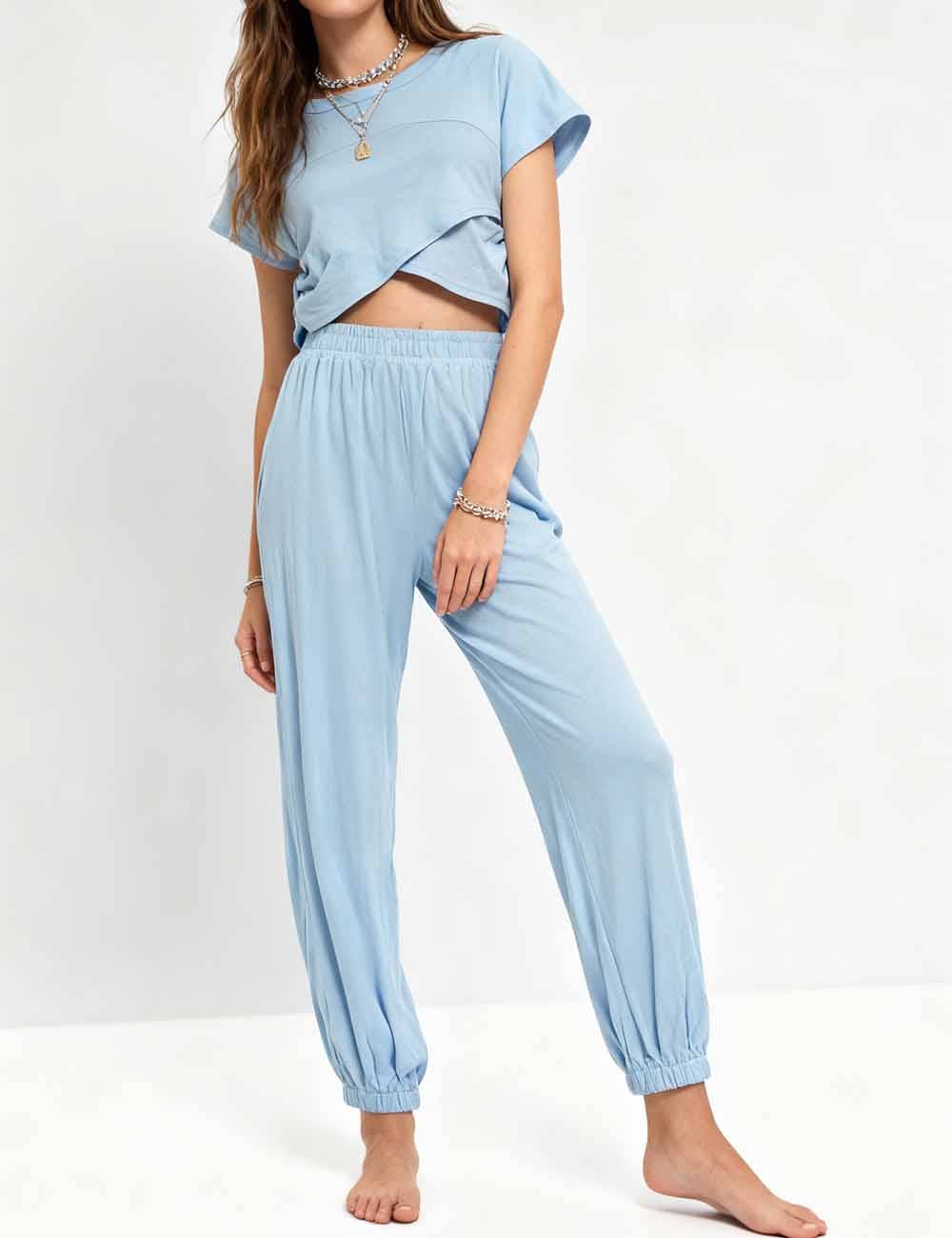 Sweetkama - Wholesale Lounge Set - Women's - Ladies Solid Color Crop Top and Pants Set SKST37943
