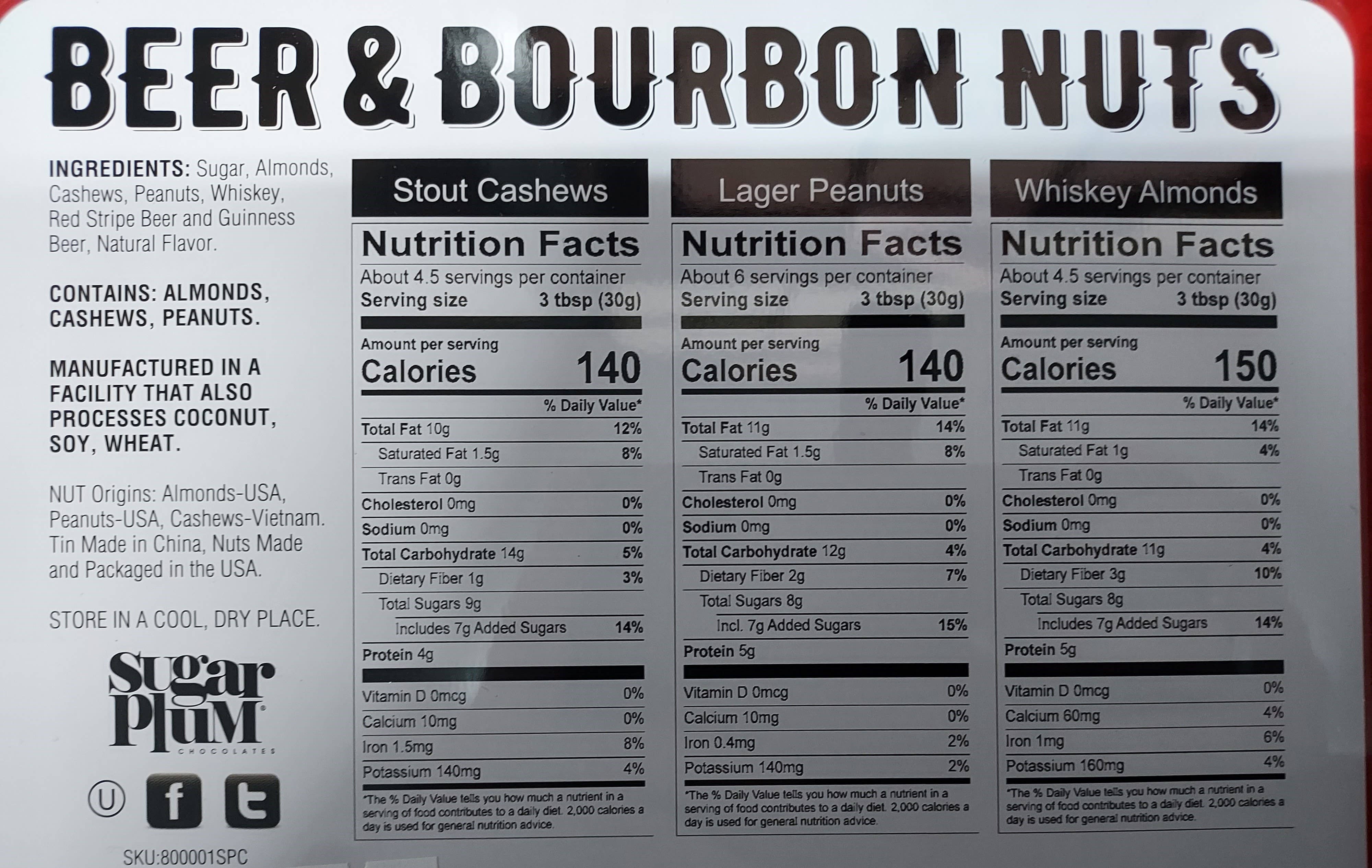 Sugar Plum Chocolates - Wholesale Nuts - Beer & Bourbon Liquor Nuts Gift Tin  - 16 Oz.8