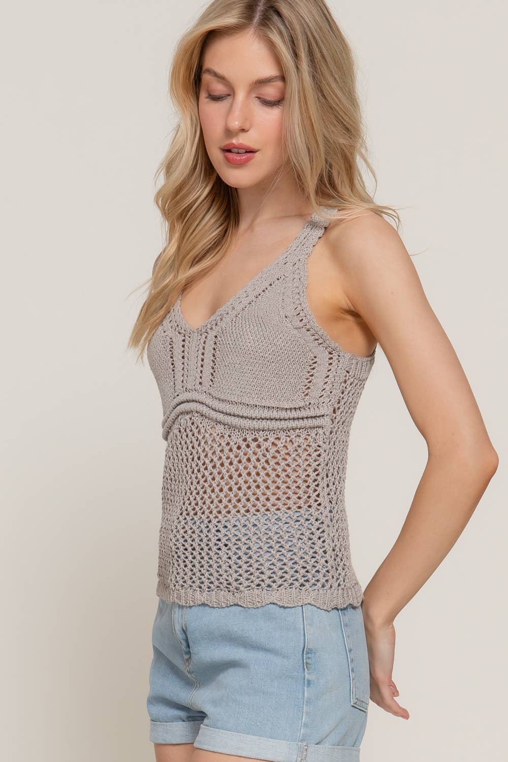 Active Basic | Active USA – Engroshandel Tanktop – Kvinder – Ærmeløs V-hals Hæklet Forårssweater15