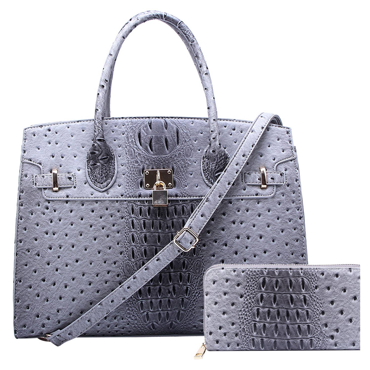 M&M HANDBAGS, LLC. - Wholesale Laptop Bag - Unisex - OS1096 Ostrich Croc Padlock 2-in-1 Satchel3