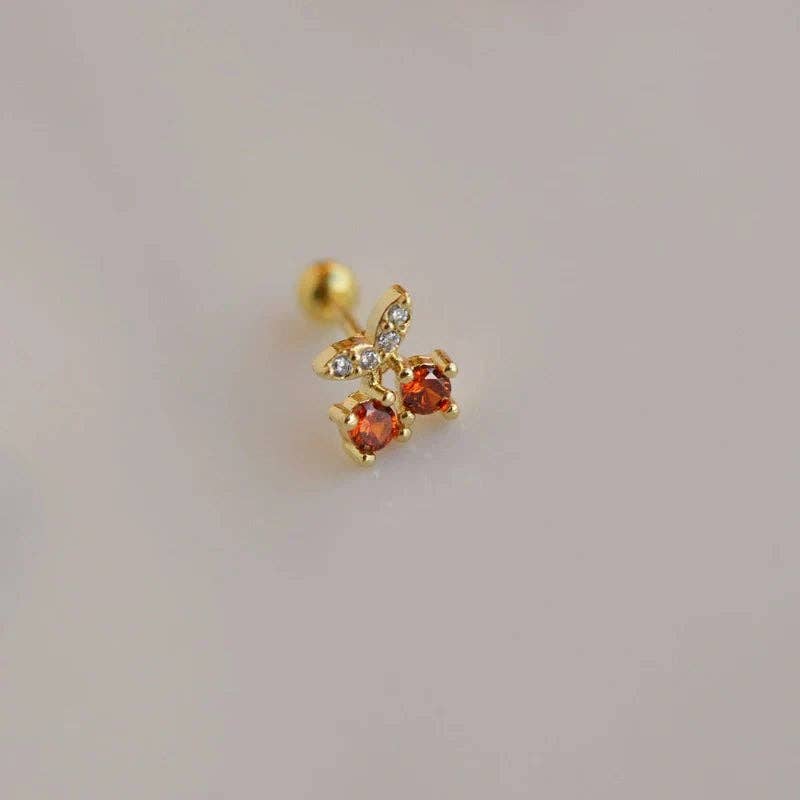 StockJWL - Wholesale Single Earring - Cherry Tragus Piercing for Helix, Cartilage, and Lobe - Gold and Silver3
