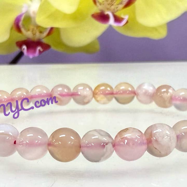 KayleeNYC - Wholesale Beaded Bracelet - Natural Flower Agate 6mm 7.5” Crystal Stretch Bracelet5