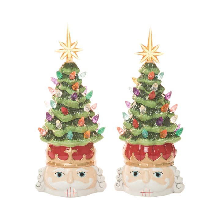Transpac - Wholesale Decorative Tabletop Object - Christmas Ceramic Light Up Nutcracker Head Decor Set 2