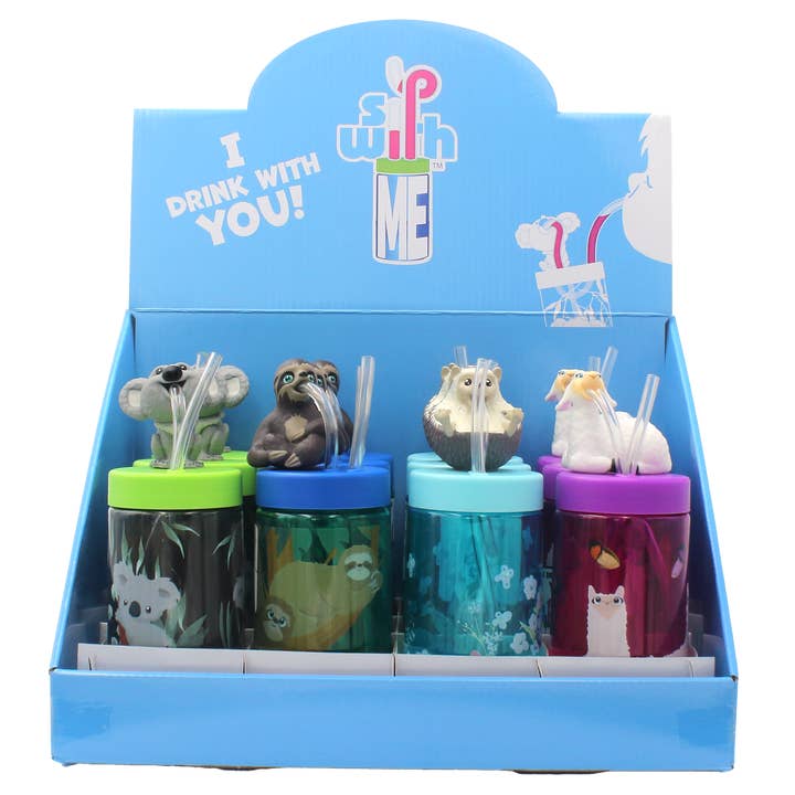 Kids Zoo Animals Water Bottles 12-Unit Display Sip with Me for wholesale by SRM Entertainment