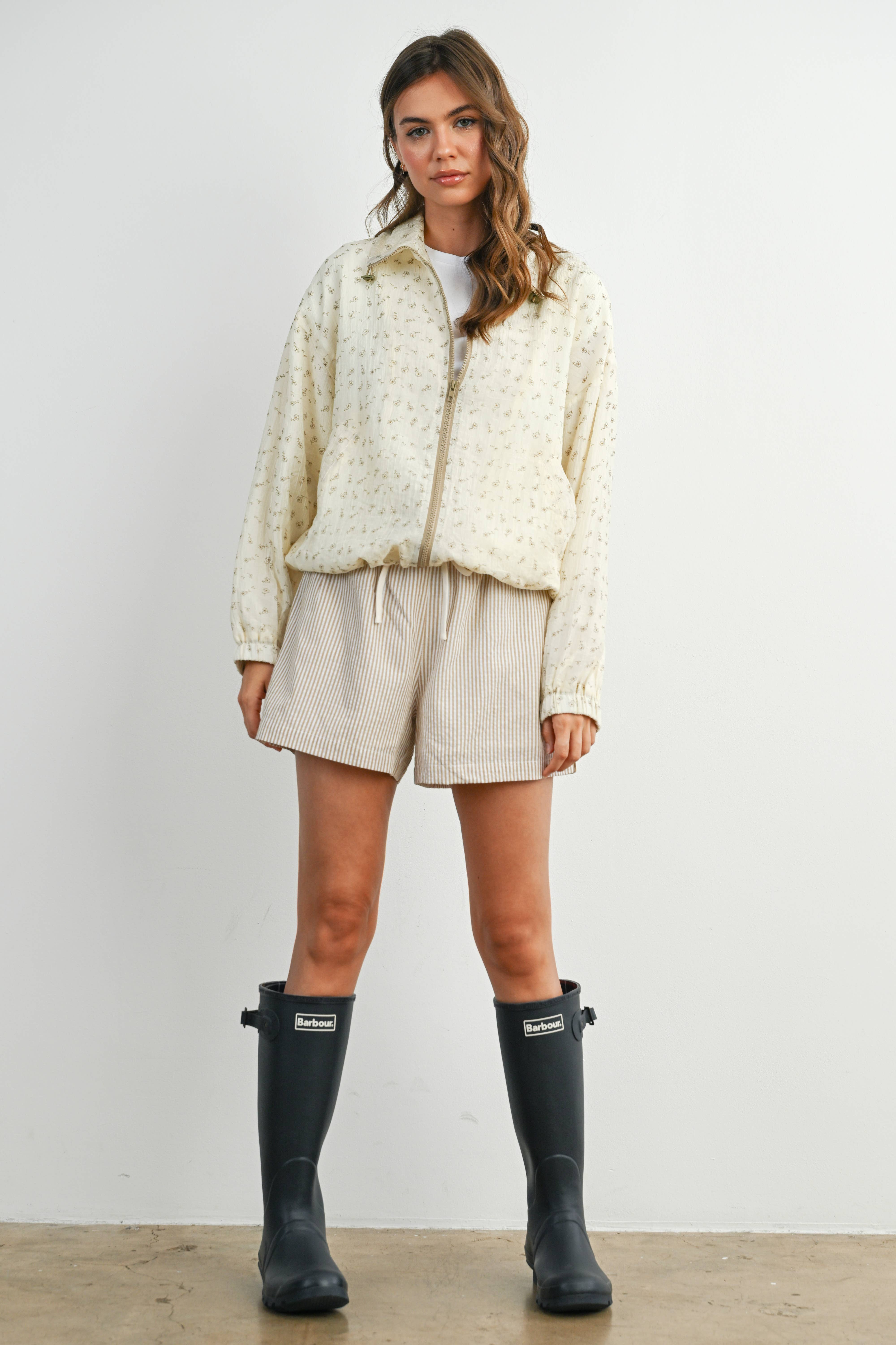 BUTTERMELON - Wholesale Jacket - Women's - Floral Zip-Up Collared Jacket - BMJ788240