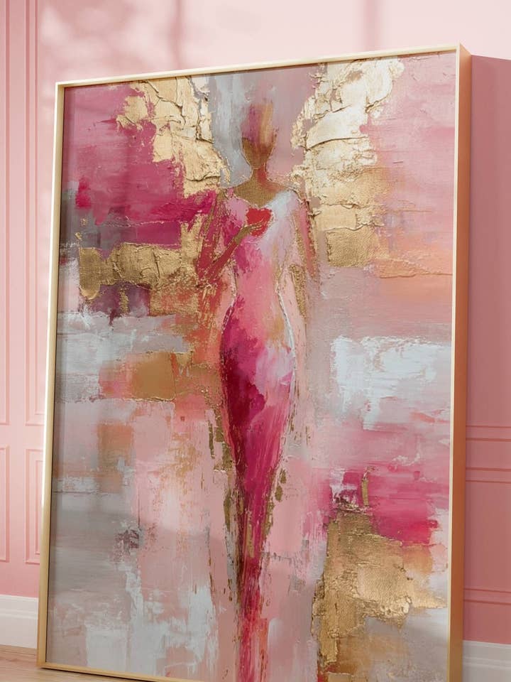 Dukskonst – Abstrakt ängelfigur i rosa & guld för wholesale av Seelenzauberstudio