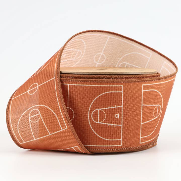 Cinta de alambre de transferencia de calor de lino sintético de 2 1/2" | Cancha de baloncesto | Rollo de 10 yardas para venta al por mayor de LA Ribbons Wholesale